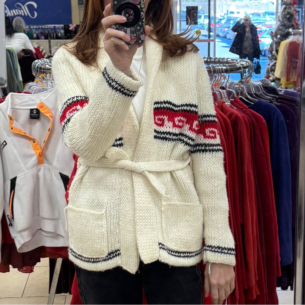 Vintage hand knit starsky style belted cardigan sweater